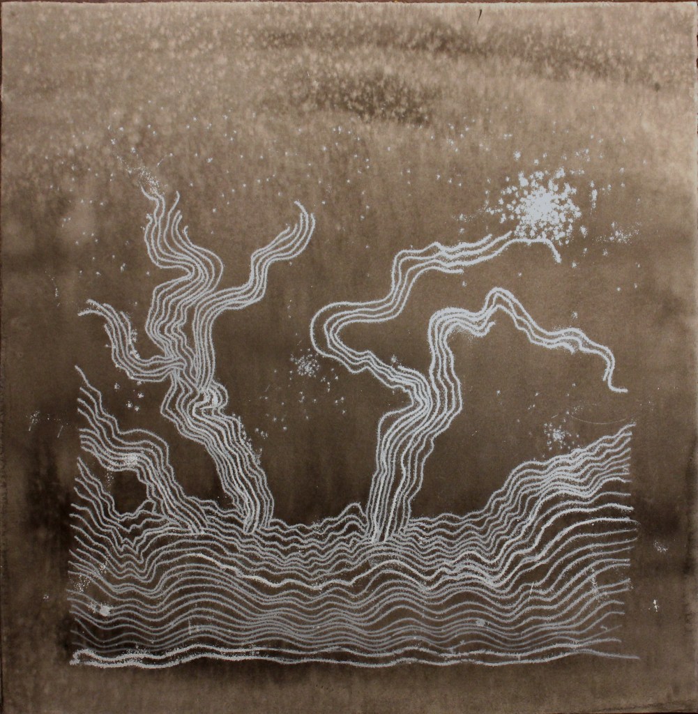 "Hunting Island : Cave Series 4" Oil Transfer and Watercolor 